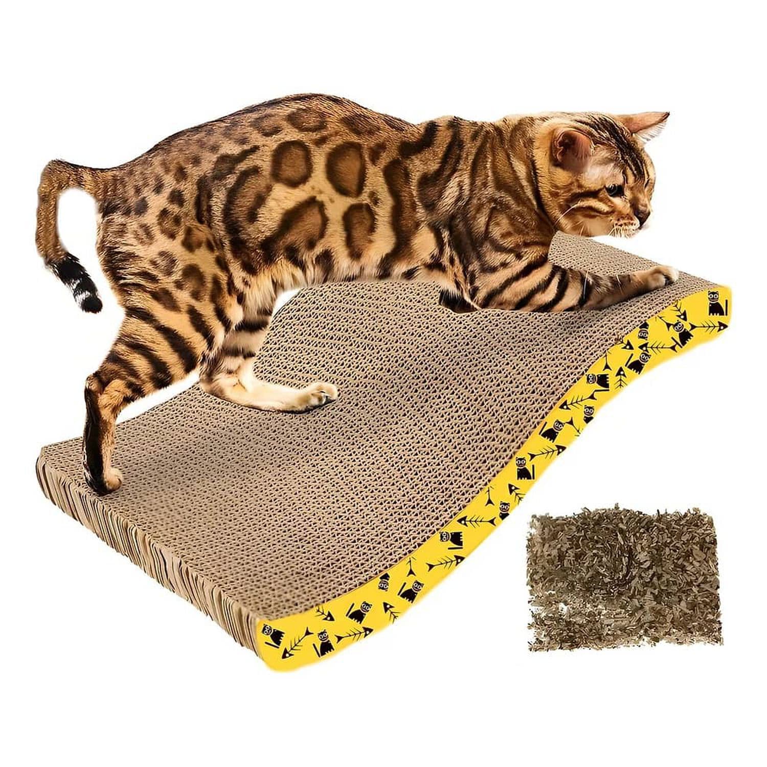Rascador de cartón para gato con catnip forma ondulada